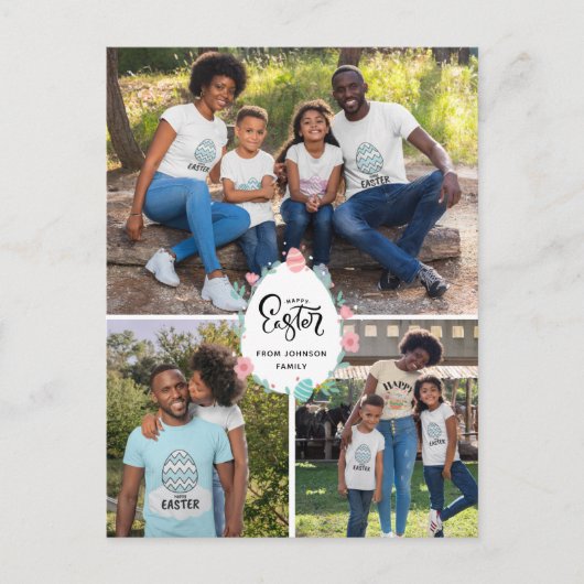 Paspoortnaam 3 Foto-collage Floral Egg Cute Briefkaart (Voorkant)