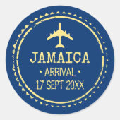 Paspoortstempel Jamaica Bestemming Bruiloftsblauw Ronde Sticker (Voorkant)