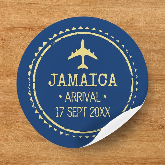 Paspoortstempel Jamaica Bestemming Bruiloftsblauw Ronde Sticker