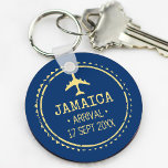 Paspoortstempel Jamaica Bestemming Bruiloftsblauw Sleutelhanger<br><div class="desc">Blauw en geel paspoort stempel sleutelhanger voor een bestemming bruiloft in Jamaica. Pas het aan met uw locatie en datum. Ook geweldig voor een familie vakantie gunst.</div>