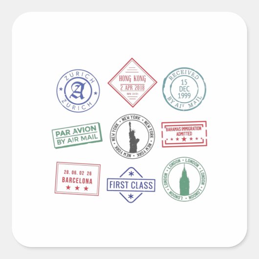 Paspoortstempel Vierkante Sticker (Voorkant)