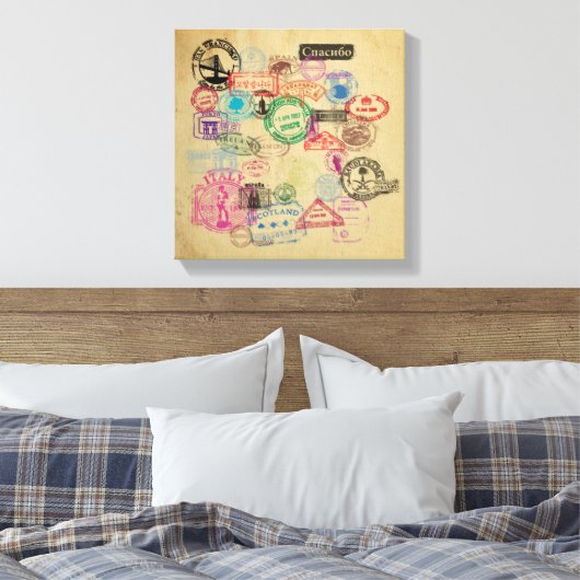 paspoortstempels canvas afdruk (Insitu (Slaapkamer))