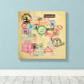 paspoortstempels canvas afdruk (Insitu (Houten vloer))