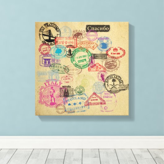 paspoortstempels canvas afdruk (Insitu (Houten vloer))