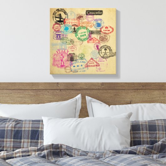 paspoortstempels canvas afdruk (Insitu (Slaapkamer))