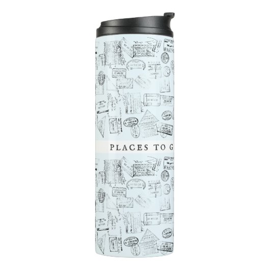 Paspoortstempels Wanderlust reisofferte sjabloon Thermosbeker (Gedraaid links)