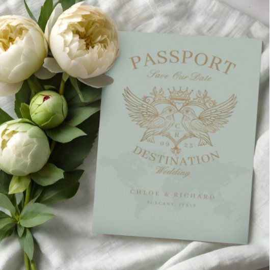 Paspoortstijl Bewaar de datum Bestemming Bruiloft Aankondiging