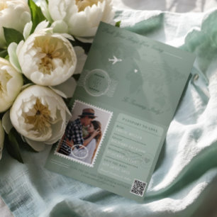 Paspoortstijl Bewaar de datum Bestemming Bruiloft Aankondiging