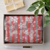 Paspoortwitte sneeuwvlokken op rode en zilverstrip tissuepapier (Geschenk)