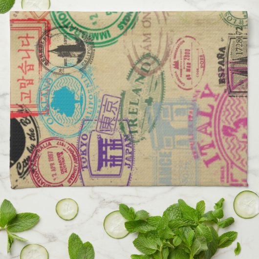  paspoortzegels keukenhanddoek 16 x 24 inch (Gevouwen)