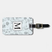 Paspoortzegels Monogram  Blauw Bagagelabel (Voorkant horizontaal)