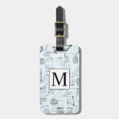 Paspoortzegels Monogram  Blauw Bagagelabel (Voorkant verticaal)
