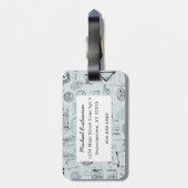 Paspoortzegels Monogram  Blauw Bagagelabel (Achterkant verticaal)