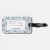 Paspoortzegels Monogram  Blauw Bagagelabel (Achterkant horizontaal)