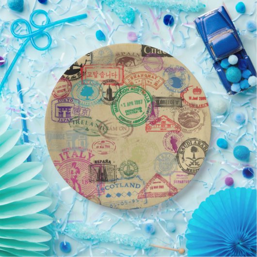  paspoortzegels Papieren Borden 9" Papieren Bordje (Feest)