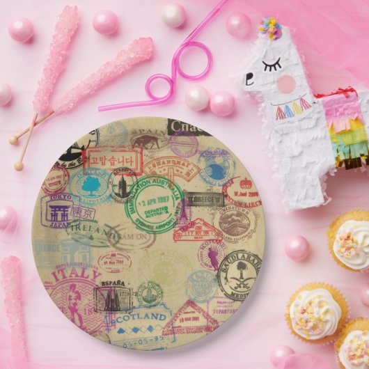  paspoortzegels Papieren Borden 9" Papieren Bordje (Feest)