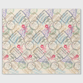 Paspoortzegels reizen cadeaupapier (Vlak)