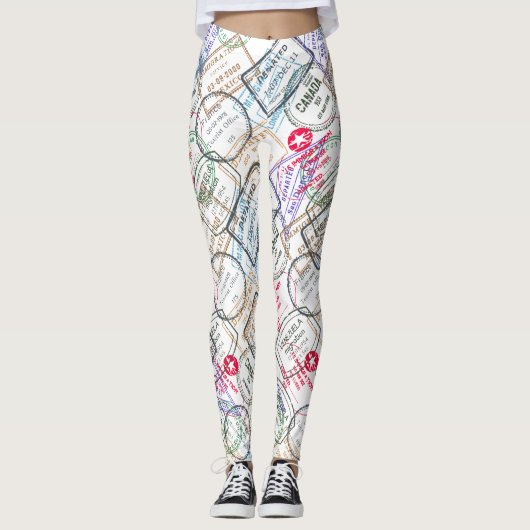 Paspoortzegels reizen leggings (Voorkant)