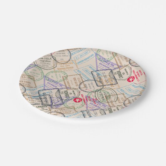 Paspoortzegels reizen papieren bordje (Gekanteld)