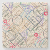 Paspoortzegels reizen stenen onderzetter (Voorkant)