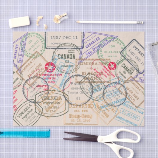 Paspoortzegels reizen tissuepapier