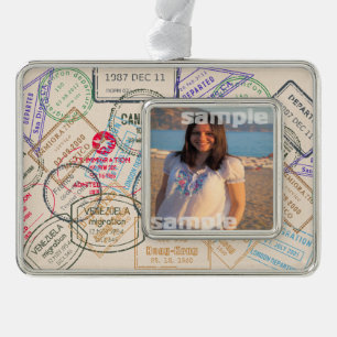 Paspoortzegels reizen verzilverd omlijst ornament