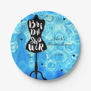 Paspop Vintage Retro Blauwe Bruids Shower Papieren Bordje