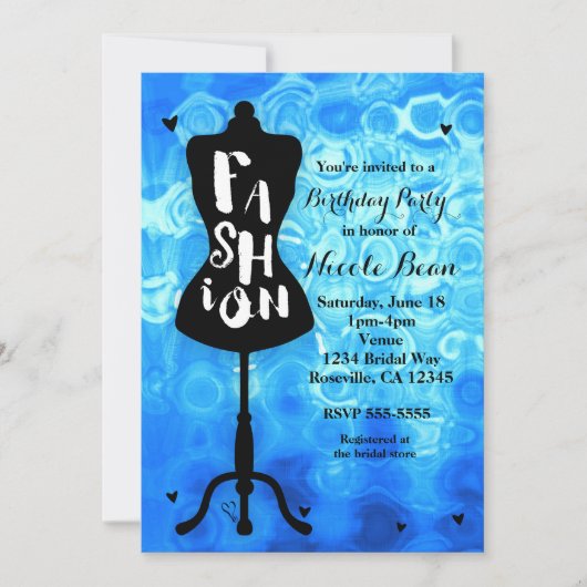 Paspop Vintage Retro Blauwe MODE Feest Kaart (Voorkant)