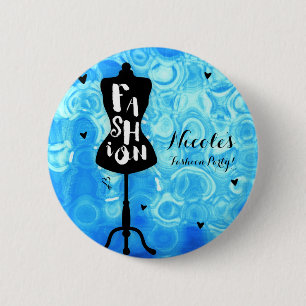 Paspop Vintage Retro Blauwe MODE Feest Ronde Button 5,7 Cm