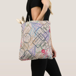 Paspostzegels, reisthema tote bag