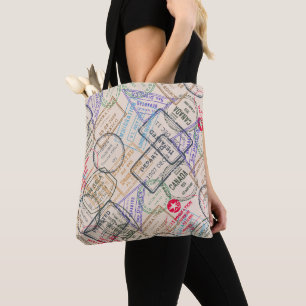 Paspostzegels, reisthema tote bag