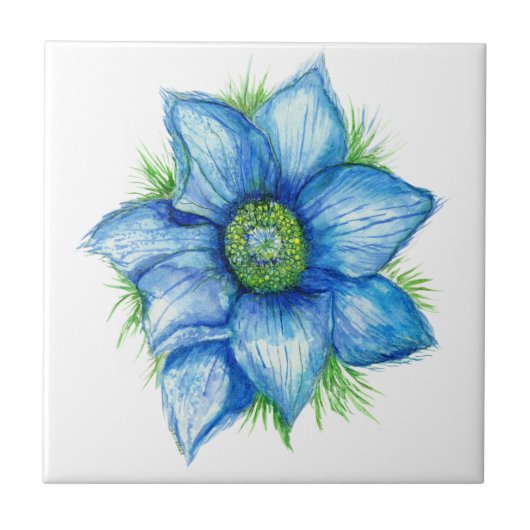 Pasque Flower in Blue Ceramic Tegel Tegeltje (Voorkant)