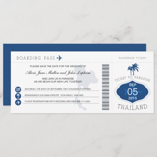 Pass aan Thailand opslaan Datum Save The Date (Voorkant / Achterkant)