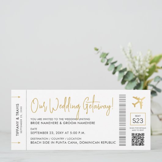 Pass bij instappen met QR-code bestemming bruiloft Kaart (Staand voorkant)