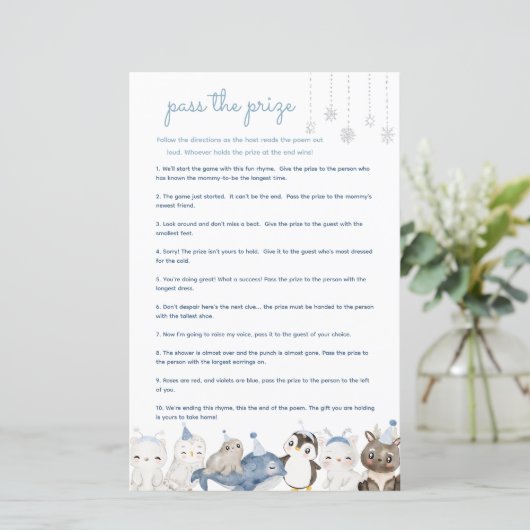 Pass de prijs baby shower spel Winterdieren (Staand voorkant)