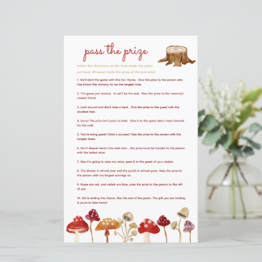 Pass de prijs baby shower spel Woodland Mushroom (Staand voorkant)