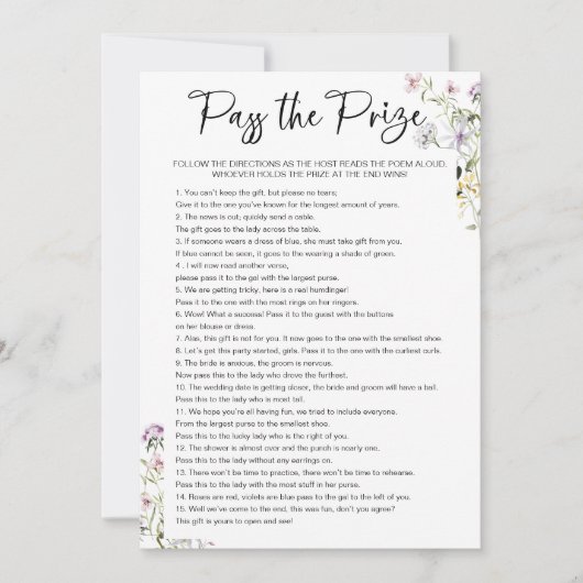 Pass de Prijs Wildflower Vrijgezellenfeest Game Kaart (Voorkant)