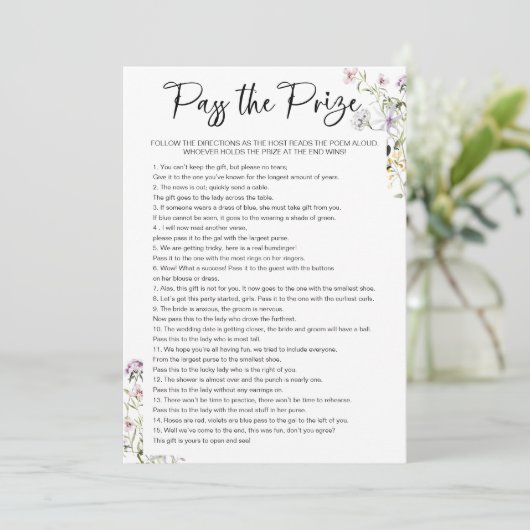 Pass de Prijs Wildflower Vrijgezellenfeest Game Kaart (Staand voorkant)