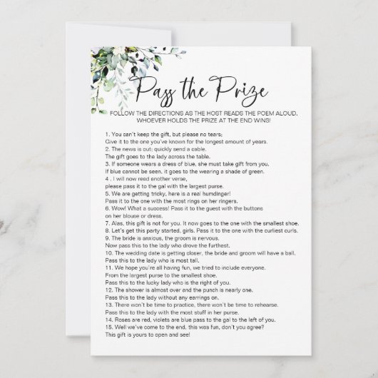 Pass de Prize Vrijgezellenfeest Game Kaart (Voorkant)