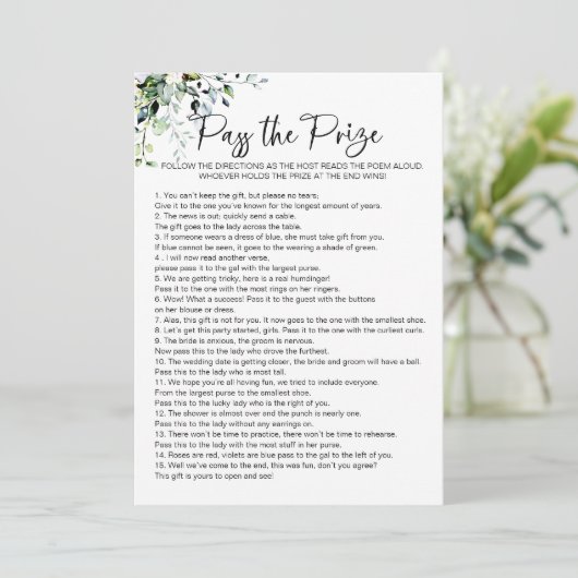 Pass de Prize Vrijgezellenfeest Game Kaart (Staand voorkant)