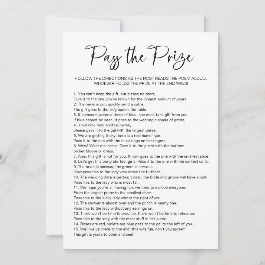 Pass de Prize Vrijgezellenfeest Game Kaart (Voorkant)