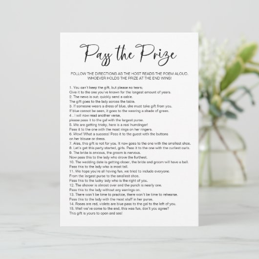 Pass de Prize Vrijgezellenfeest Game Kaart (Staand voorkant)