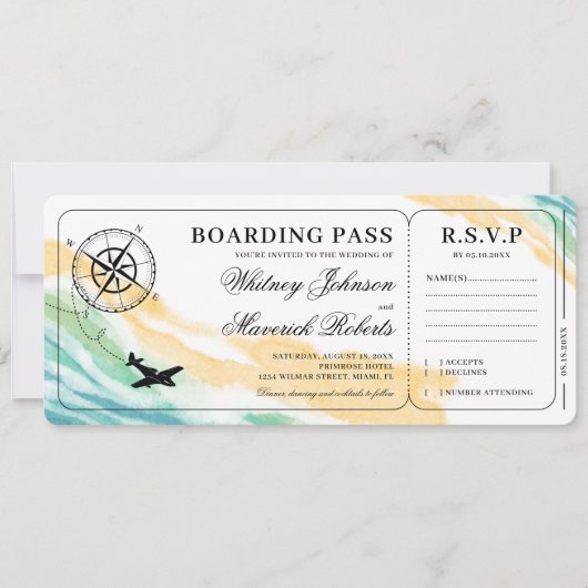 Pass Destination Waterverf Ocean Wedding Kaart (Voorkant)