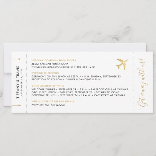 Pass Destination Wedding Elegant Gold Save The Date (Achterkant)