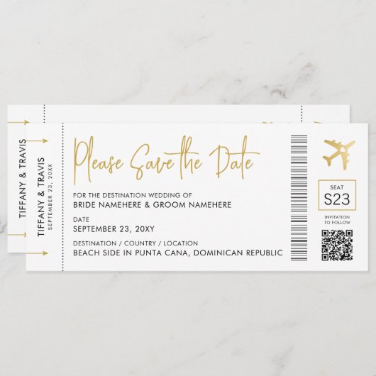 Pass Destination Wedding Elegant Gold Save The Date (Voorkant / Achterkant)