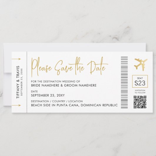 Pass Destination Wedding Elegant Gold Save The Date (Voorkant)