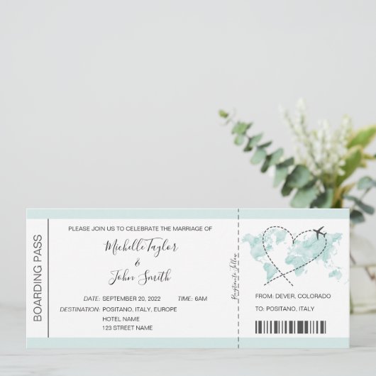 Pass Heart Plane Icon bestemming bruiloft Kaart (Staand voorkant)