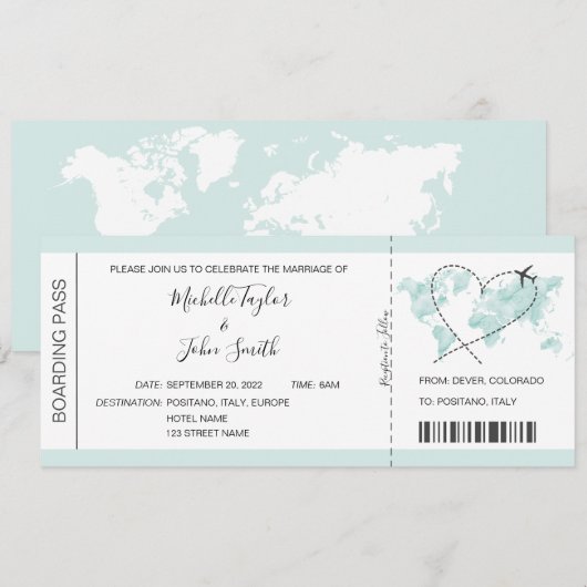 Pass Heart Plane Icon bestemming bruiloft Kaart (Voorkant / Achterkant)