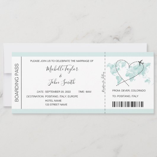 Pass Heart Plane Icon bestemming bruiloft Kaart (Voorkant)