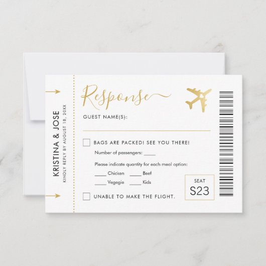 Pass Plane Ticket Gold Destination RSVP Kaartje (Voorkant)